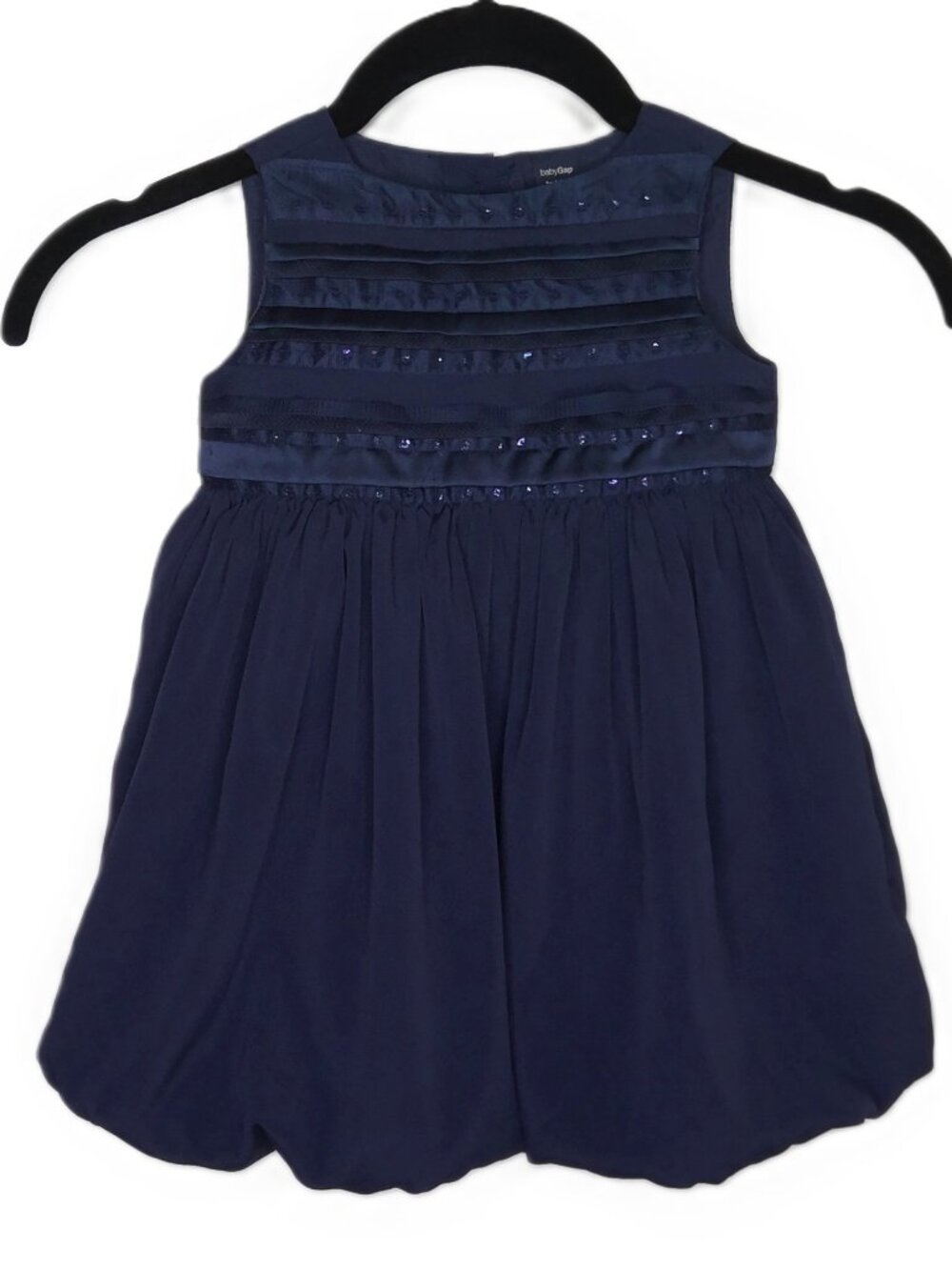 Baby Gap Toddler Balloon Dress Midnight Navy Blue Sequin Tiered Mesh 18-24 month